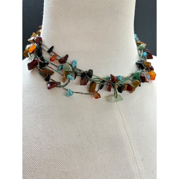 Mixed Chip Stone Turquoise Multistrand Chip Necklace Toggle Closure 16 Inch - Picture 1 of 8